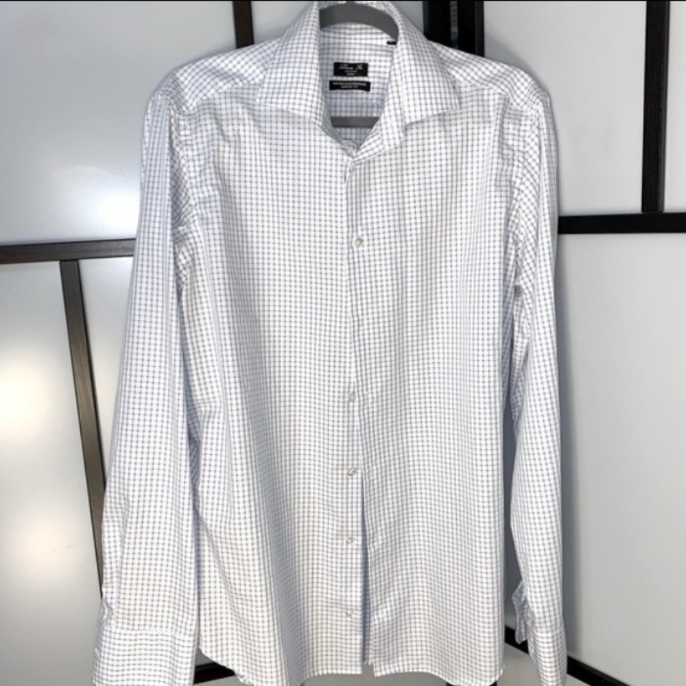 Mens Non Iron Comfort Fit Dress Shirt in Baby Blue Check Pattern - Picture 3 of 9